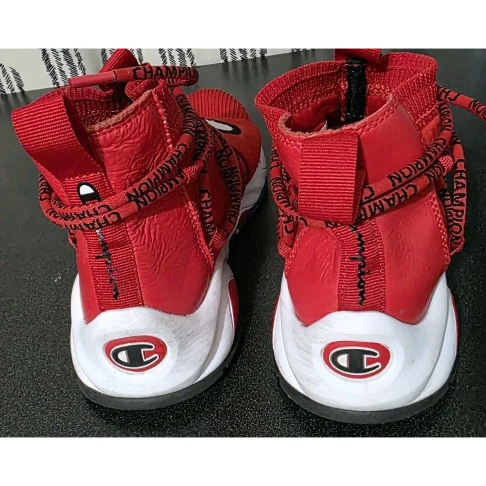 Champion 7 YOUTH W8 Rally‎ Hype Sport Tennis Shoe Red Sock Sneaker EUC